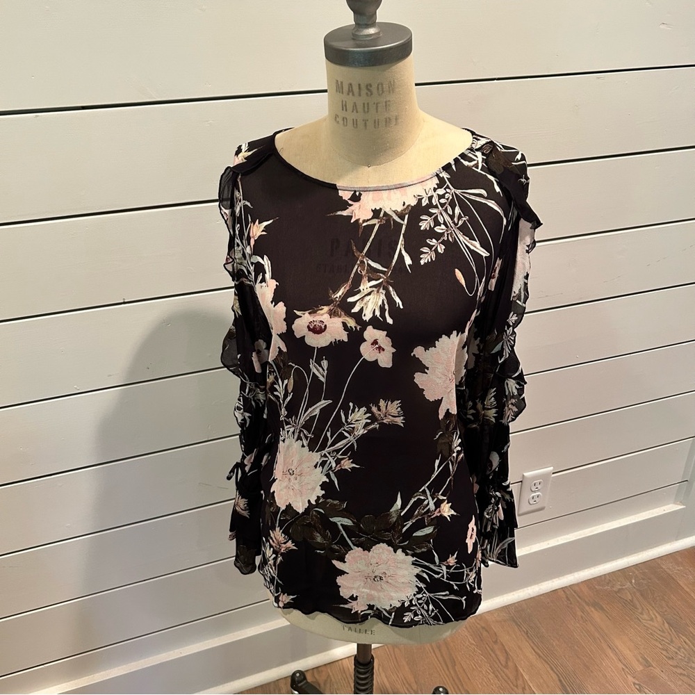 Lucky Brand Black and Light Pink Slightly Shear Blouse